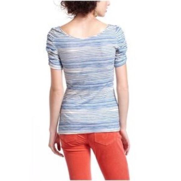 LAnthropologie Blue & Cream Stripe Popover Top, XL - Picture 2 of 8